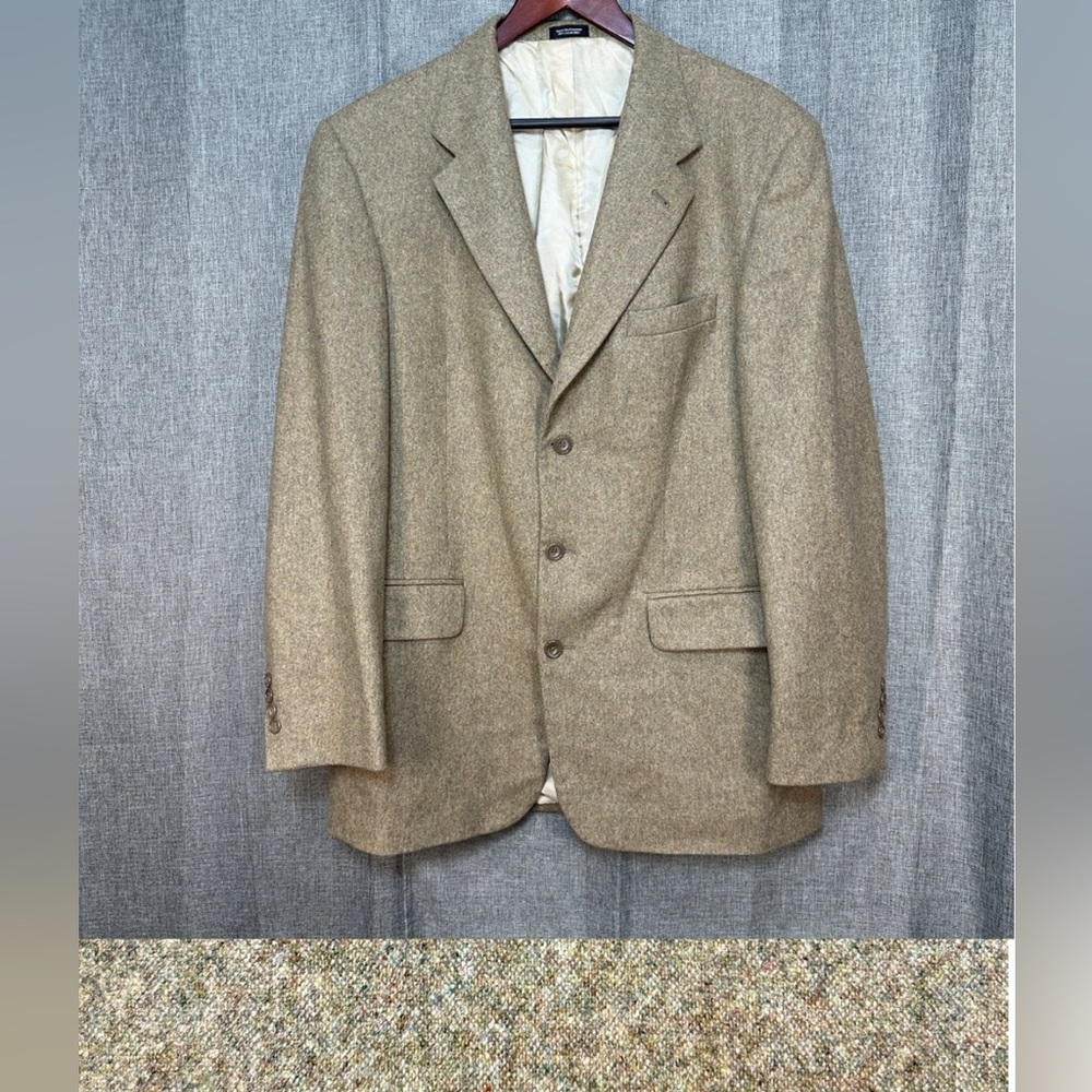 Cashmere Wool Tweed Blazer Sport Coat Mens 42L  Oscar de la Renta Tan Academia